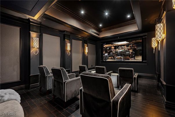 Home Theatre Room, Interior, Projection Screen, Recessed Lighting, Theatre Room, Wood Texture Flooring