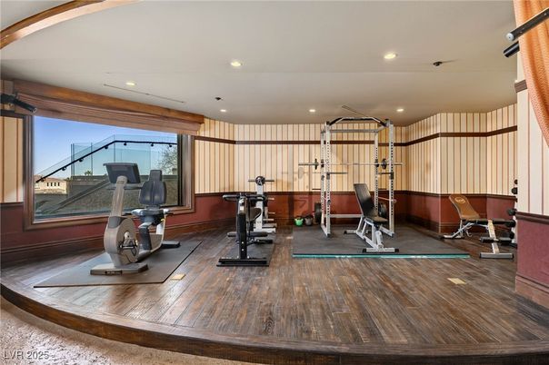 Fitness Equipment, Interior, Recessed Lighting, Wood Texture Flooring