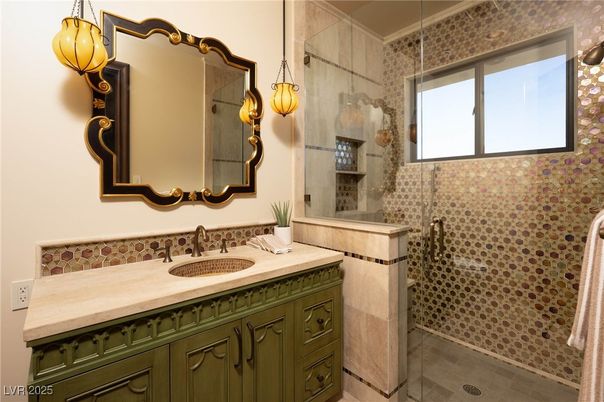 Bathroom, Glass Shower, Interior, Pendant Lights