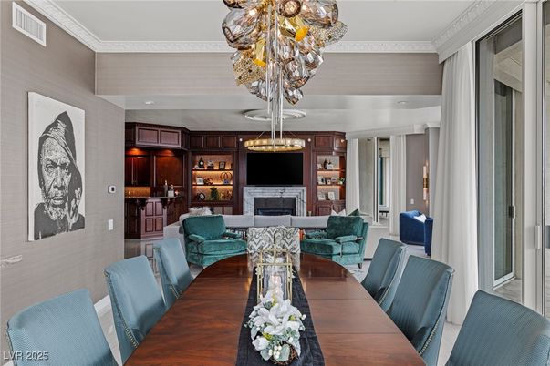 Chandelier, Dining room, Fireplace, Interior, Living room