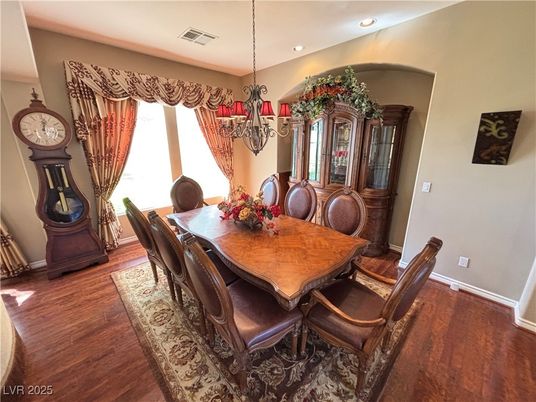 Chandelier, Dining room, Interior, Recessed Lighting, Wood Texture Flooring
