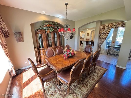 Chandelier, Dining room, Interior, Recessed Lighting, Wood Texture Flooring