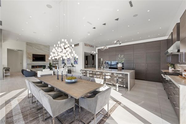 Dining room, Fireplace, Interior, Kitchen, Living room, Pendant Lights, Recessed Lighting, Stainless Steel Appliances