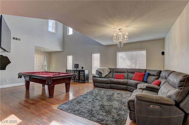 Billiard Table, Chandelier, Game Room, Interior, Living room, Wood Texture Flooring
