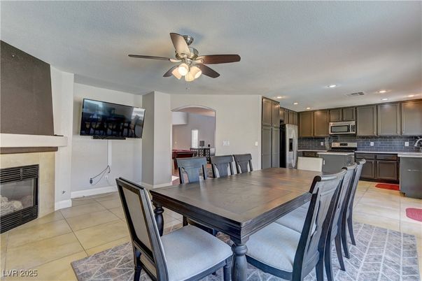 Dining room, Fireplace, Interior, Kitchen, Recessed Lighting