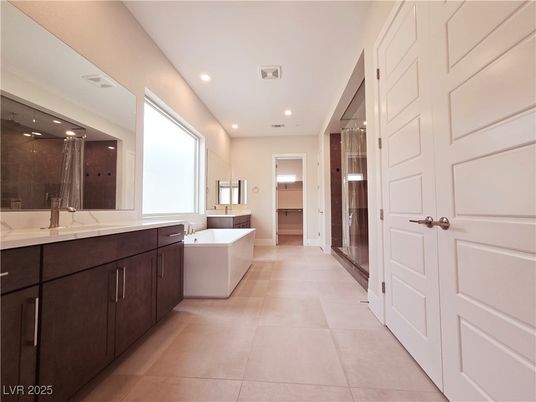 Bathroom, Dual Sink Vanities, Free Standing Baths, Glass Shower, Interior, Recessed Lighting