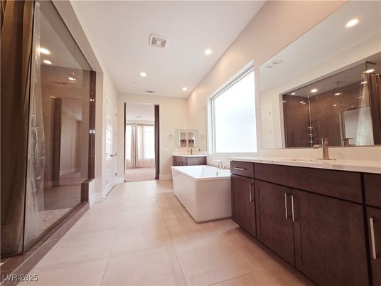 Bathroom, Dual Sink Vanities, Free Standing Baths, Glass Shower, Interior, Recessed Lighting