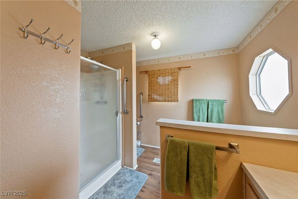 Bathroom, Glass Shower, Interior, Wood Texture Flooring