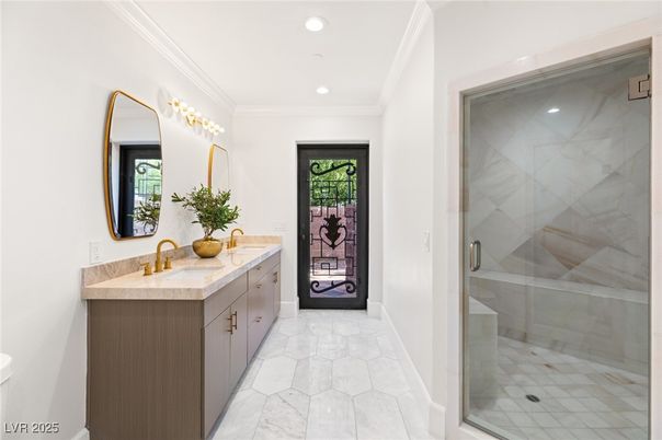 Bathroom, Dual Sink Vanities, Glass Shower, Interior, Recessed Lighting
