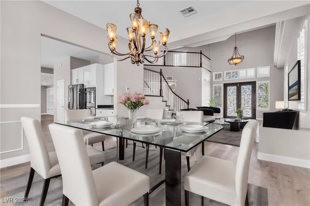 Chandelier, Dining room, Interior, Kitchen, Living room, Pendant Lights, Wood Texture Flooring