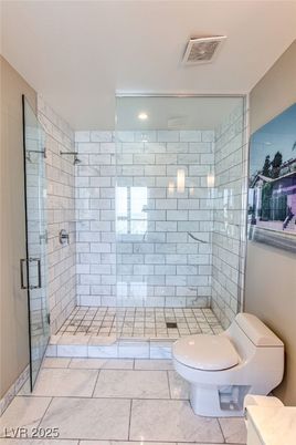 Bathroom, Glass Shower, Interior, Recessed Lighting, Stone Walls