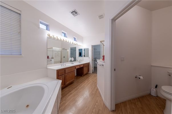 Bathroom, Dual Sink Vanities, Interior, Wood Texture Flooring