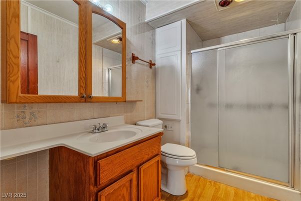 Bathroom, Glass Shower, Interior, Wood Texture Flooring