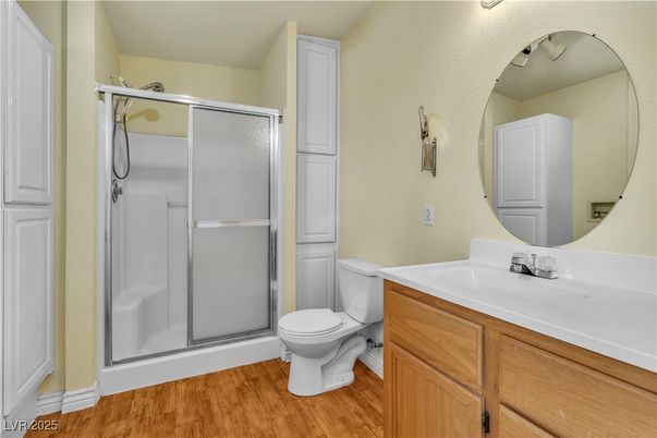 Bathroom, Glass Shower, Interior, Wood Texture Flooring