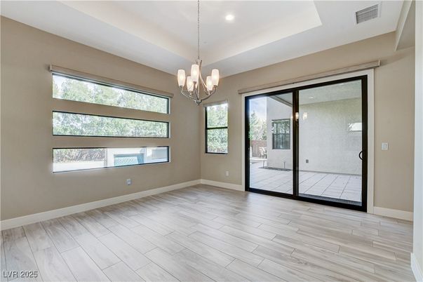 Chandelier, Empty room, Interior, Pendant Lights, Recessed Lighting, Wood Texture Flooring