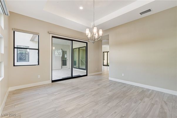 Chandelier, Empty room, Interior, Pendant Lights, Recessed Lighting, Wood Texture Flooring