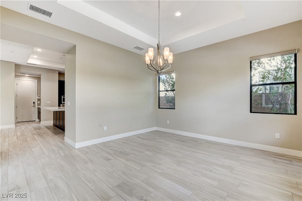 Chandelier, Empty room, Interior, Recessed Lighting, Wood Texture Flooring