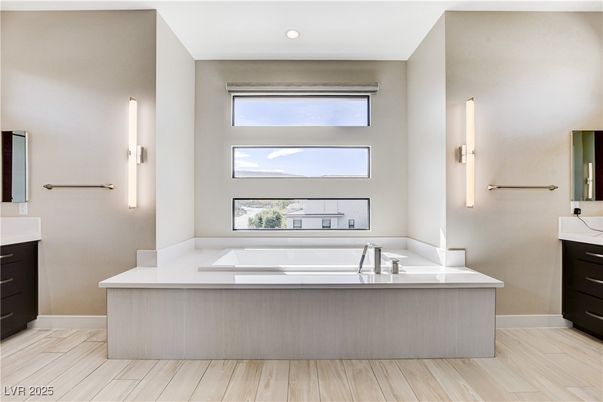 Bathroom, Interior, Recessed Lighting, Wood Texture Flooring