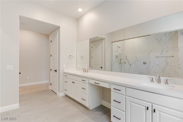 Bathroom, Dual Sink Vanities, Interior, Marble Walls, Recessed Lighting
