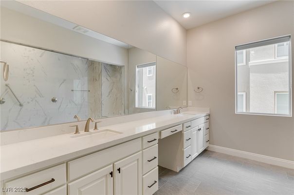 Bathroom, Dual Sink Vanities, Interior, Marble Walls, Recessed Lighting