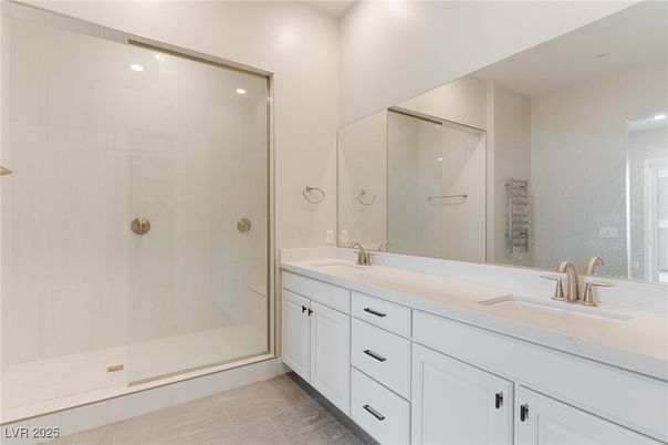 Bathroom, Dual Sink Vanities, Glass Shower, Interior, Recessed Lighting