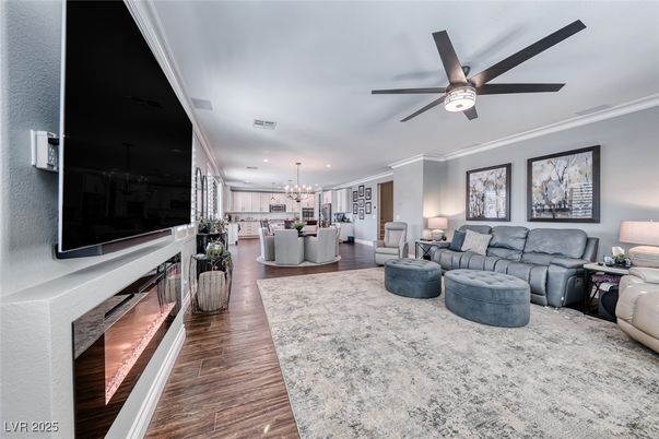 Dining room, Interior, Kitchen, Living room, Pendant Lights, Recessed Lighting, Wood Texture Flooring