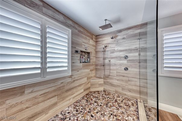 Bathroom, Glass Shower, Interior, Wooden Walls