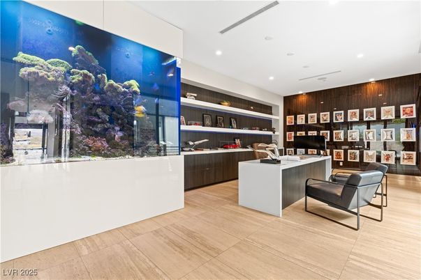 Home Office, Interior, Recessed Lighting, Wood Texture Flooring, Wooden Walls