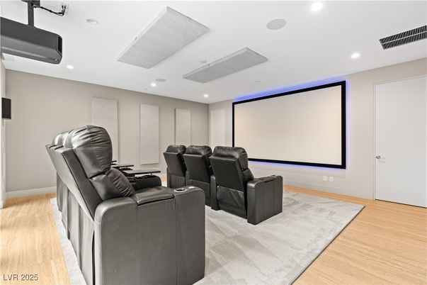 Home Theatre Room, Interior, Projection Screen, Recessed Lighting, Theatre Room, Wood Texture Flooring
