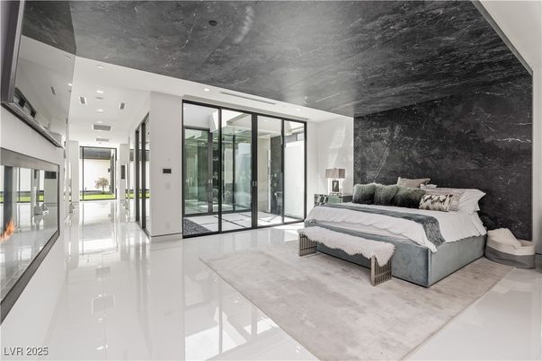 Bedroom, Interior, Marble Walls, Recessed Lighting