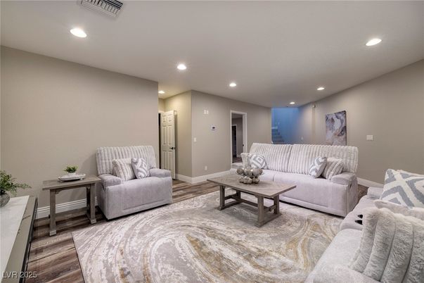 Interior, Living room, Recessed Lighting, Wood Texture Flooring