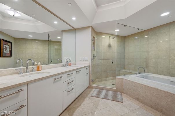 Bathroom, Dual Sink Vanities, Glass Shower, Interior, Recessed Lighting