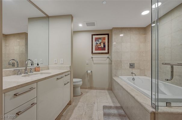 Bathroom, Dual Sink Vanities, Glass Shower, Interior, Recessed Lighting