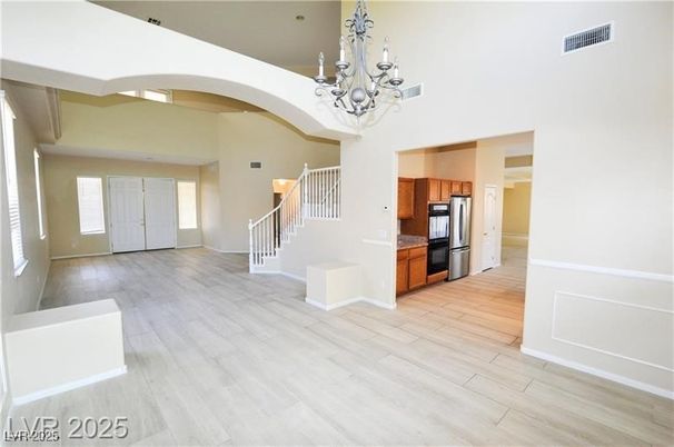Chandelier, Interior, Kitchen, Stainless Steel Appliances, Wood Texture Flooring