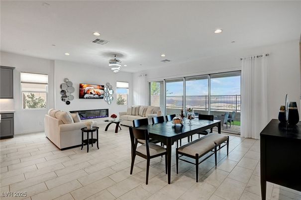 Dining room, Fireplace, Interior, Living room, Recessed Lighting