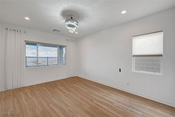 Chandelier, Empty room, Interior, Recessed Lighting, Wood Texture Flooring