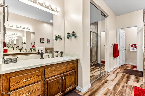 Bathroom, Dual Sink Vanities, Interior, Wood Texture Flooring