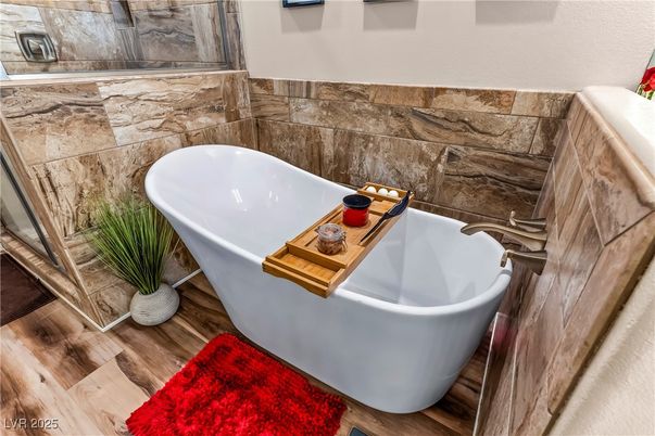 Bathroom, Free Standing Baths, Interior, Wood Texture Flooring