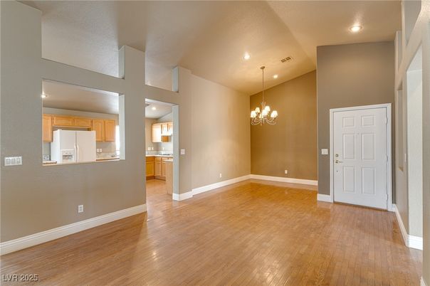 Chandelier, Empty room, Interior, Recessed Lighting, Wood Texture Flooring