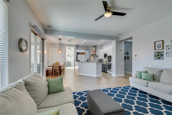 Dining room, Interior, Kitchen, Living room, Pendant Lights, Recessed Lighting, Stainless Steel Appliances, Wood Texture Flooring