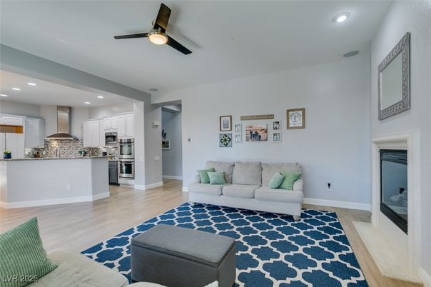 Interior, Kitchen, Living room, Recessed Lighting, Stainless Steel Appliances, Wood Texture Flooring