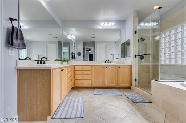 Bathroom, Dual Sink Vanities, Glass Shower, Interior, Recessed Lighting