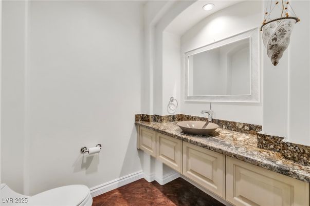 Bathroom, Dual Sink Vanities, Interior, Recessed Lighting, Wood Texture Flooring