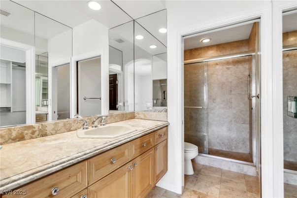 Bathroom, Dual Sink Vanities, Glass Shower, Interior, Recessed Lighting