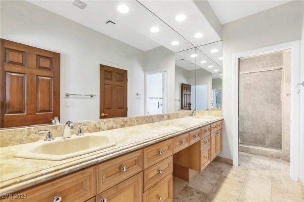 Bathroom, Dual Sink Vanities, Glass Shower, Interior, Recessed Lighting