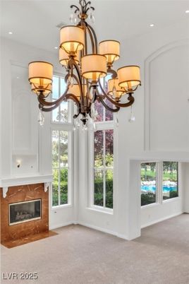 Chandelier, Empty room, Fireplace, Interior, Recessed Lighting