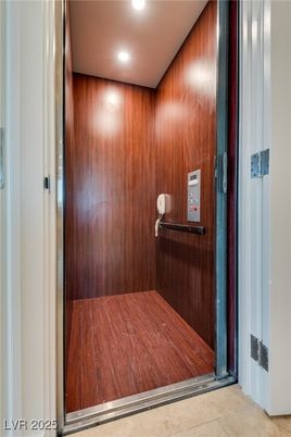 Elevator, Interior, Recessed Lighting, Wooden Walls