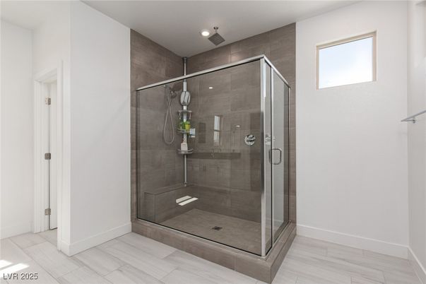 Bathroom, Glass Shower, Interior, Recessed Lighting, Wood Texture Flooring