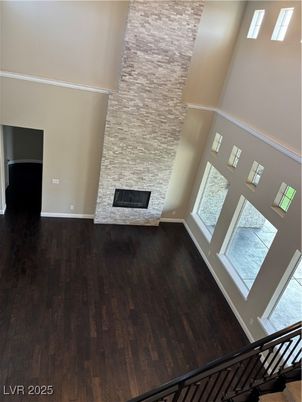 Empty room, Fireplace, Interior, Stone Walls, Wood Texture Flooring