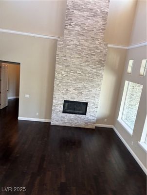 Empty room, Fireplace, Interior, Stone Walls, Wood Texture Flooring